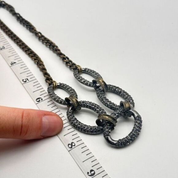 Loft Chunky Pave Two Tone Gunmetal Choker Necklace Statement Punk Grunge Goth - Picture 8 of 12
